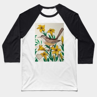 South Carolina state bird and flower, the Carolina wren and yellow jessamine Baseball T-Shirt